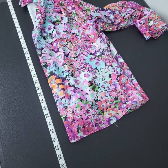 Zara Womens Floral Button Front Top Pink Large V Neck Long Sleeve Satin Colorful - Picture 8 of 8